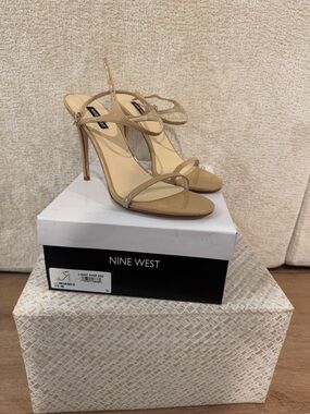 Nine West Miami Nude Patent Strappy Stiletto Sandals